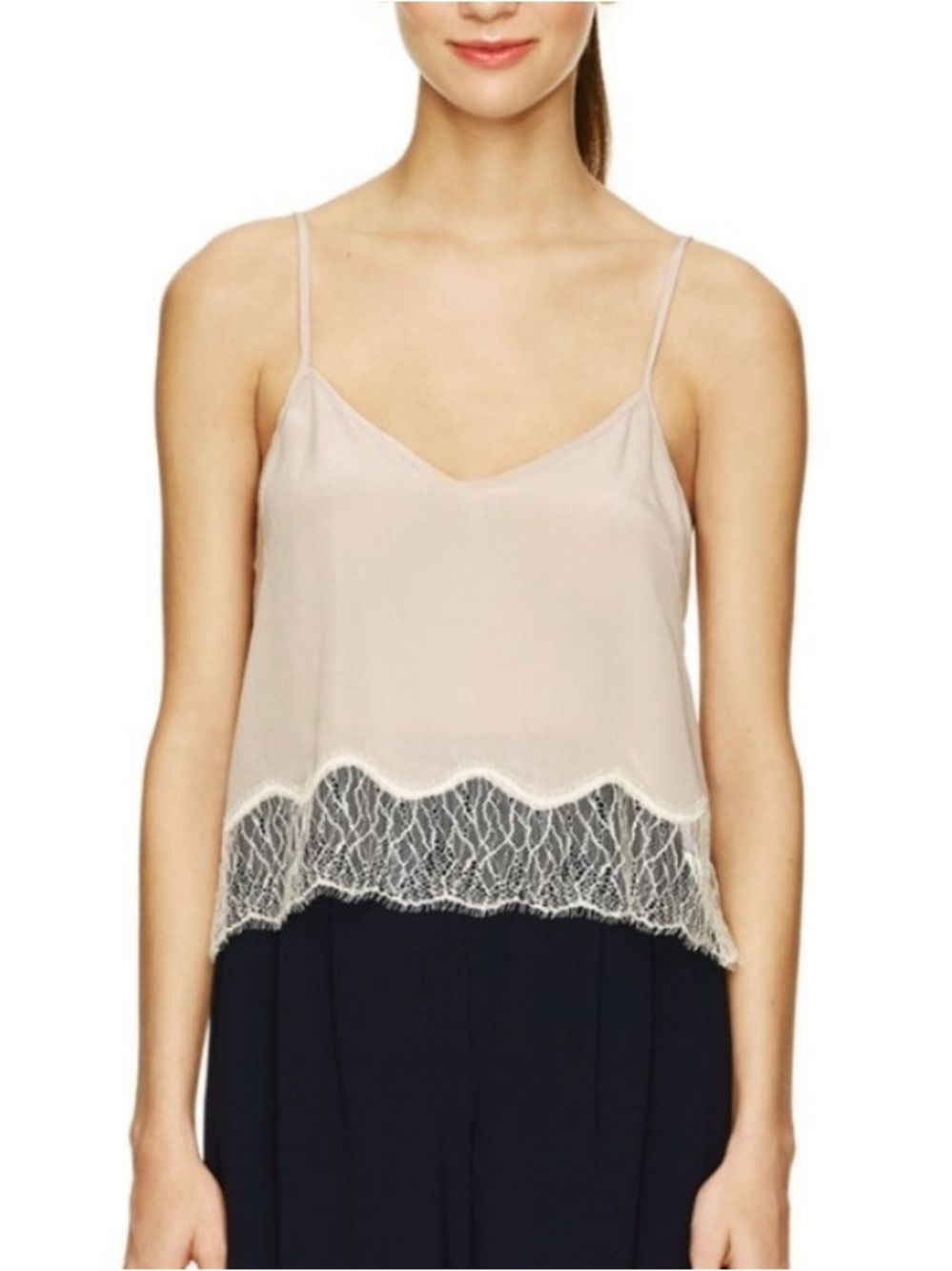 Wilfred Chimere Cami Silk Dusty Rose XS Sheer Lace Hem Cami Top in Blush